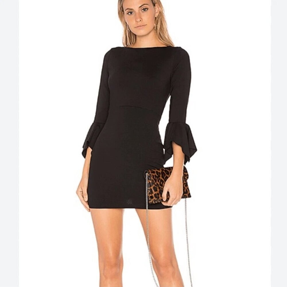 Susana Monaco X Revolve Black Handkerchief Sleeve Mini Dress Wedding Guest J15